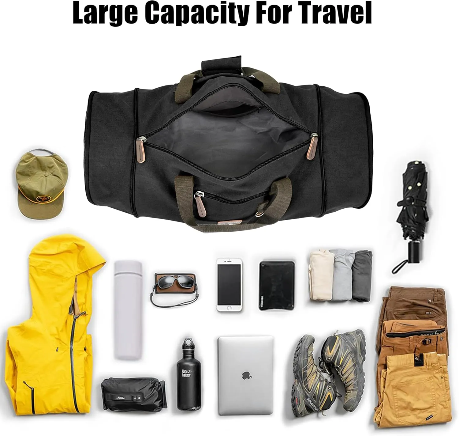 Canvas Duffle Bag for Men - 50L-70L Large Weekender Overnight Expandable Carry On Bag