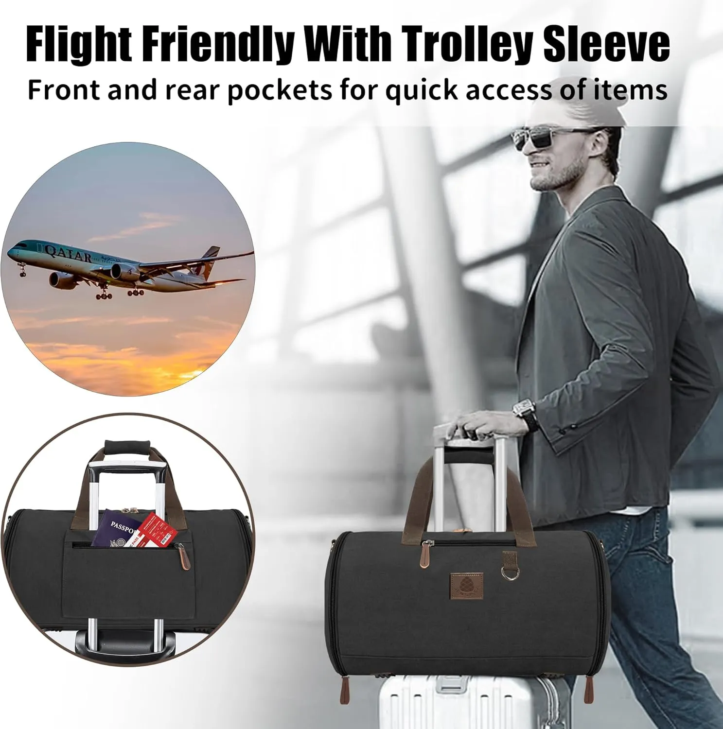 Canvas Duffle Bag for Men - 50L-70L Large Weekender Overnight Expandable Carry On Bag