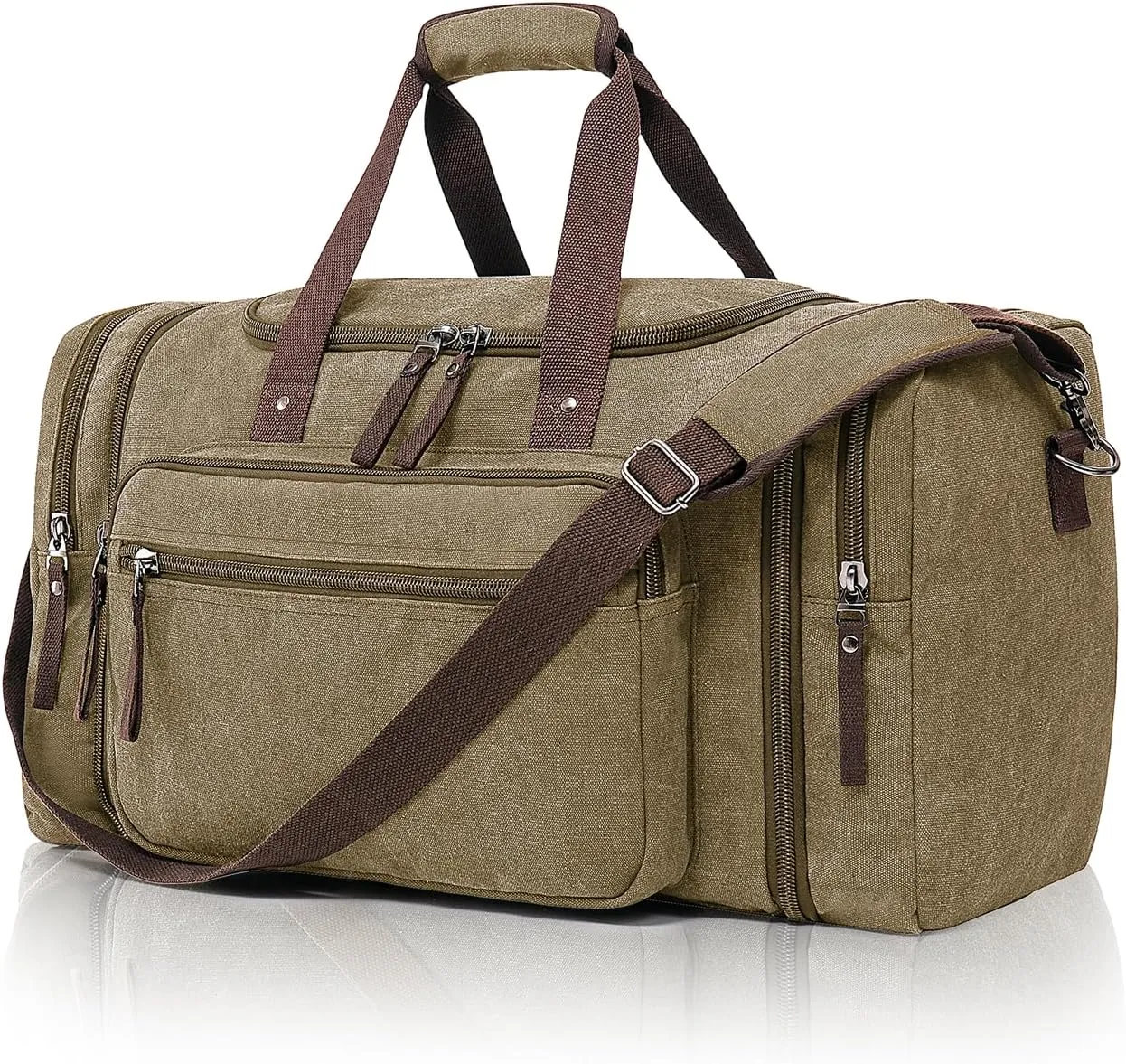 Canvas Expandable Duffle Bag for Men Traveling, Luggage Travel Bag Weekender Overnight Bag,Mens Gym Carry on Duffel Bags（Coffee）