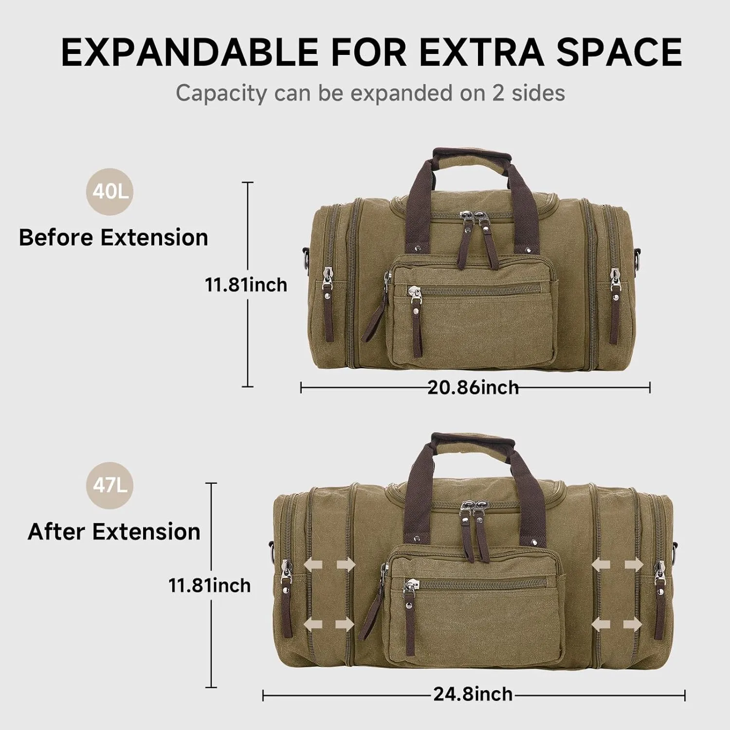 Canvas Expandable Duffle Bag for Men Traveling, Luggage Travel Bag Weekender Overnight Bag,Mens Gym Carry on Duffel Bags（Coffee）