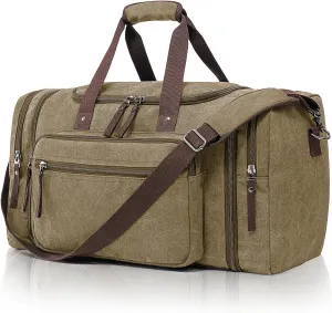 Canvas Expandable Duffle Bag for Men Traveling, Luggage Travel Bag Weekender Overnight Bag,Mens Gym Carry on Duffel Bags（Coffee）