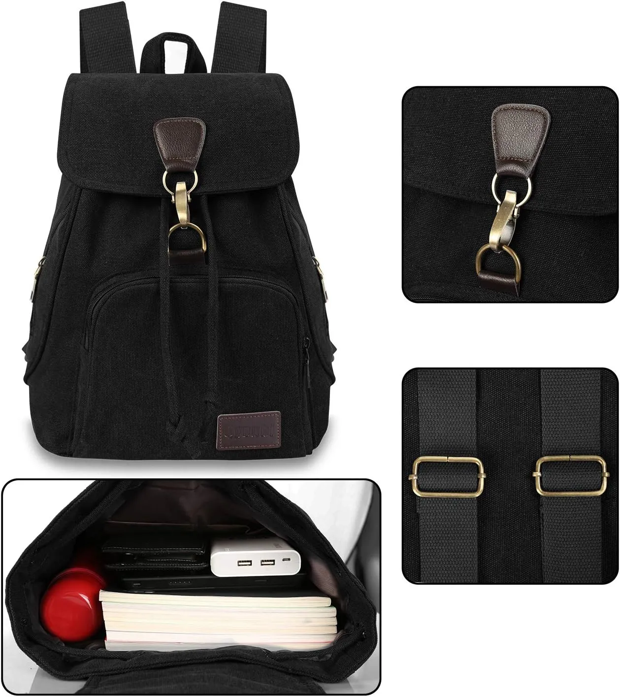 Canvas Fashion Backpacks Purse Casual Outdoor Shopping Daypacks Sports Rucksack Hiking Travel Multipurpose Bag Black