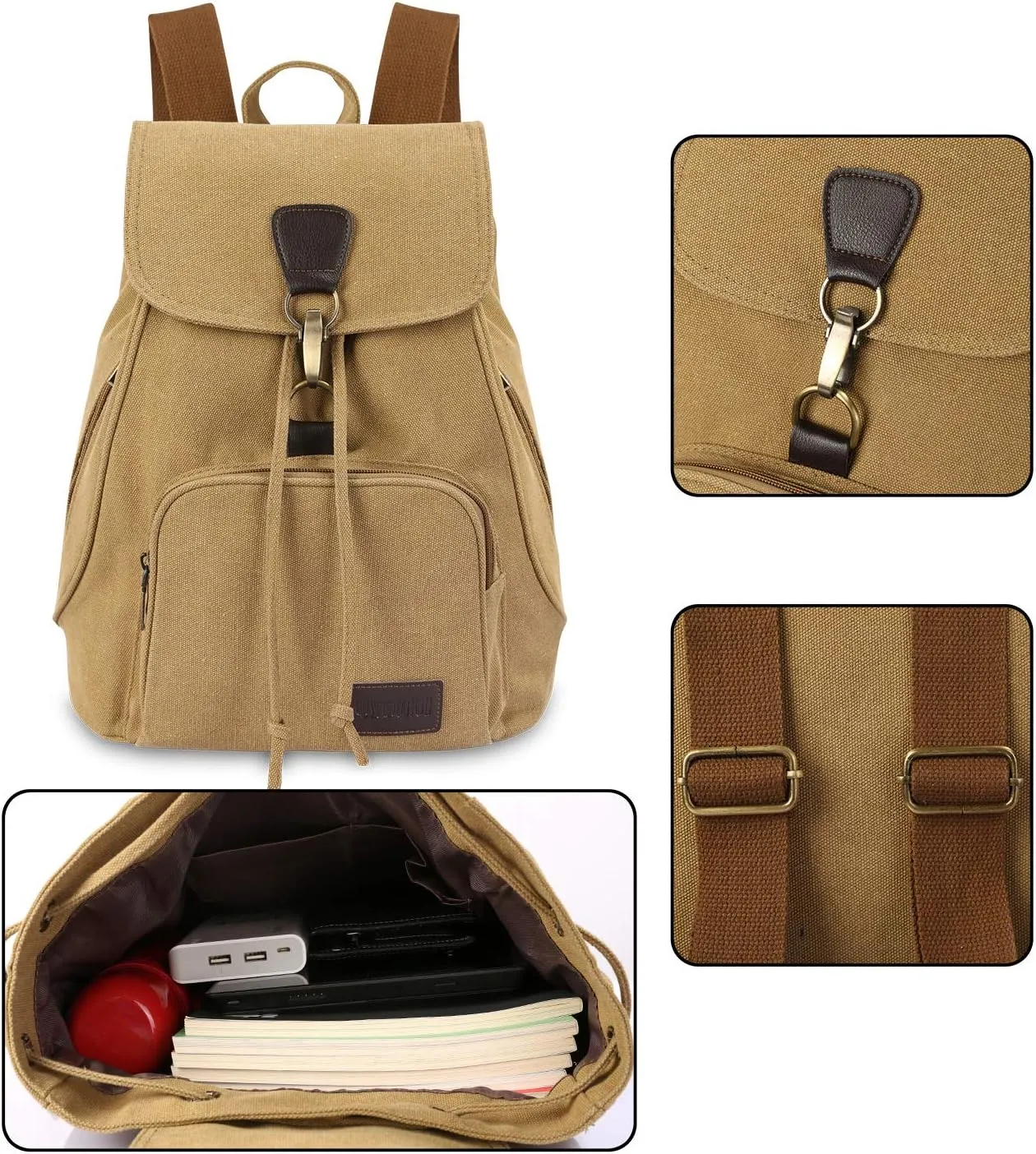 Canvas Fashion Backpacks Purse Casual Outdoor Shopping Daypacks Sports Rucksack Hiking Travel Multipurpose Bag Khaki
