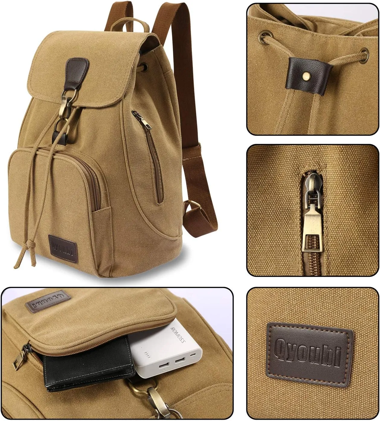 Canvas Fashion Backpacks Purse Casual Outdoor Shopping Daypacks Sports Rucksack Hiking Travel Multipurpose Bag Khaki