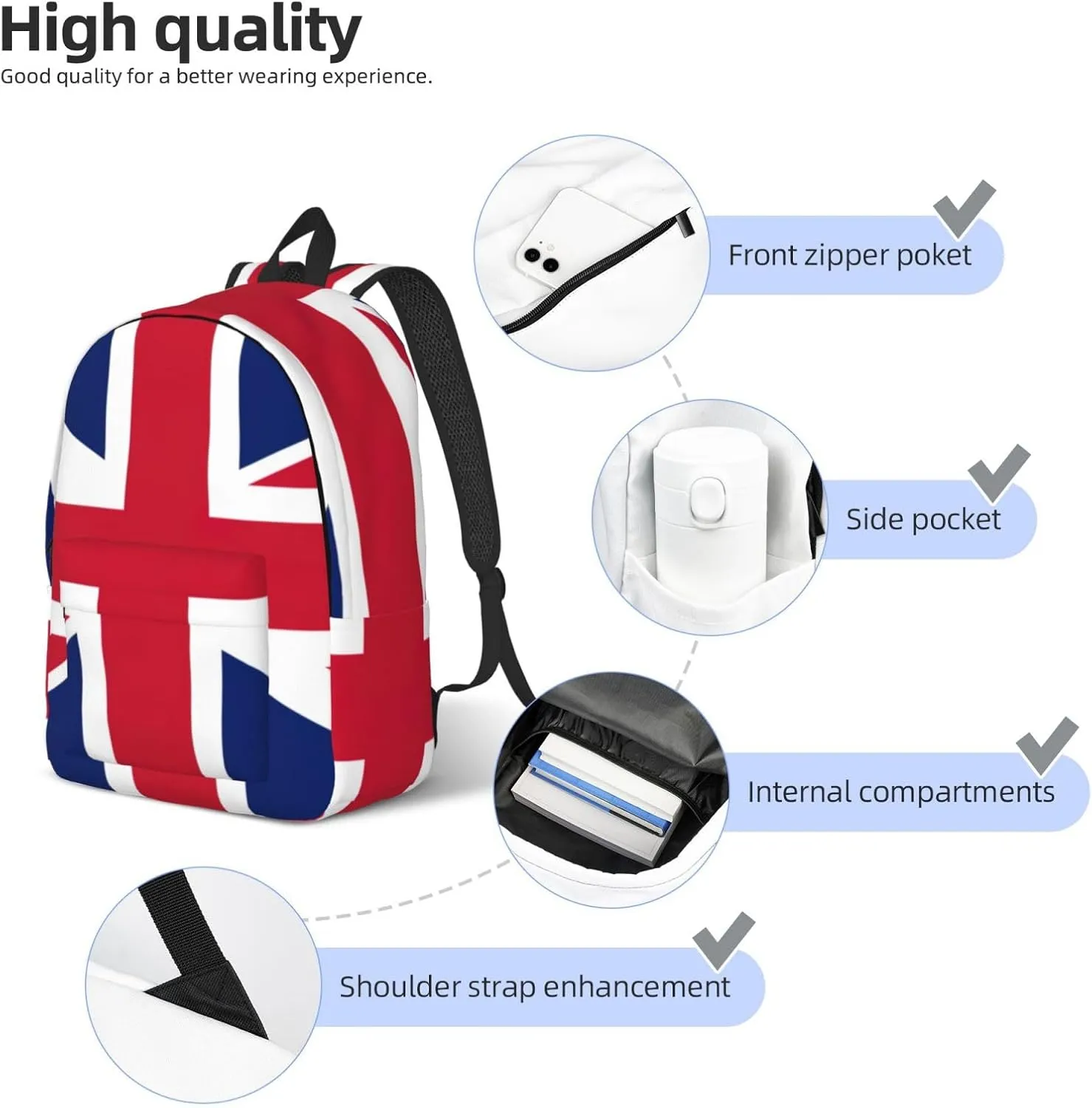 Canvas Fashions British flag Print Backpacks,Casual Lightweight Sports Rucksack Travel Multipurpose Bag
