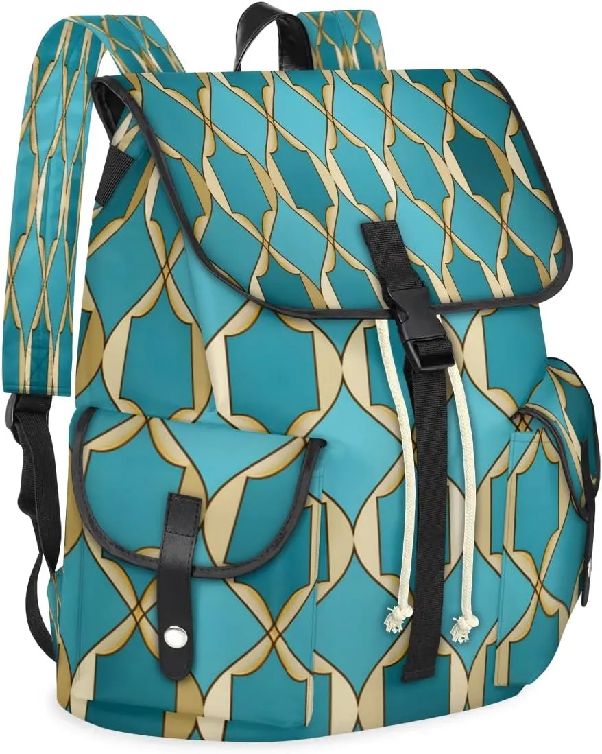 Canvas Laptop Backpack, Rhombus Pattern Laptop Backpacks Rucksack for Men Women, Travel Work Rucksack High Capacity Geometry Vintage Backpack