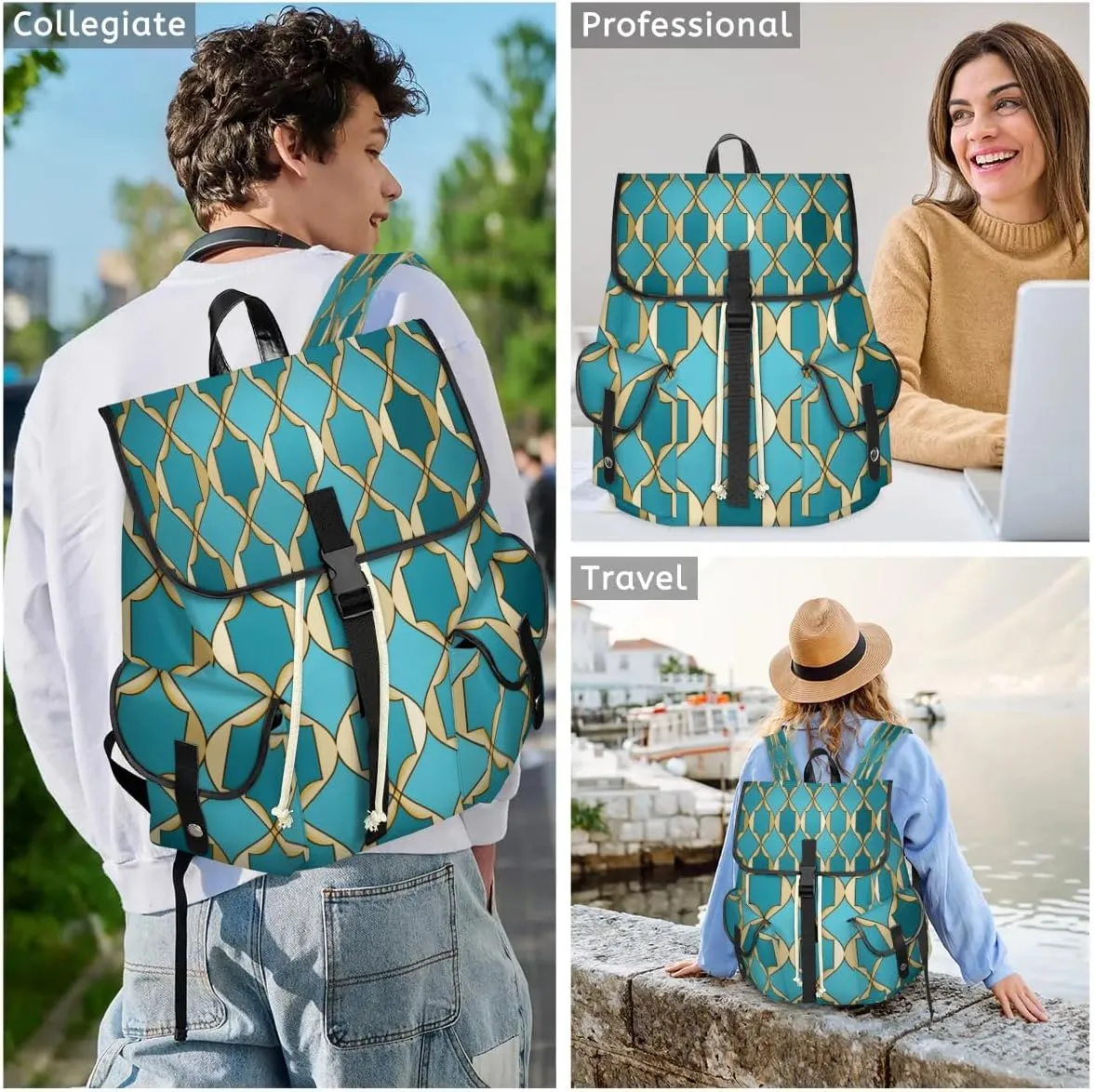 Canvas Laptop Backpack, Rhombus Pattern Laptop Backpacks Rucksack for Men Women, Travel Work Rucksack High Capacity Geometry Vintage Backpack