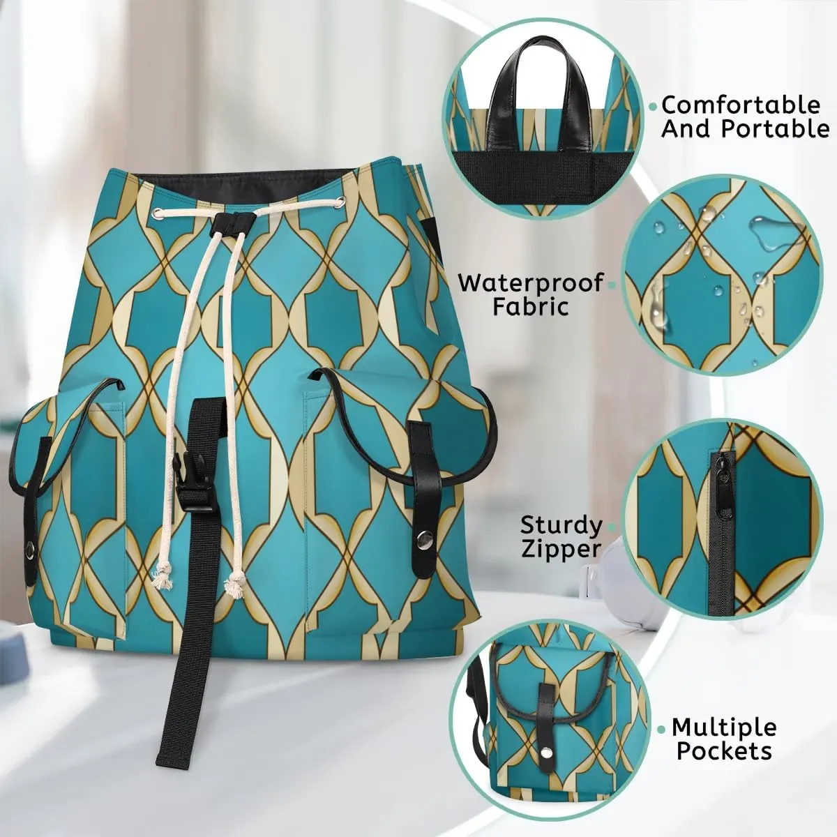 Canvas Laptop Backpack, Rhombus Pattern Laptop Backpacks Rucksack for Men Women, Travel Work Rucksack High Capacity Geometry Vintage Backpack