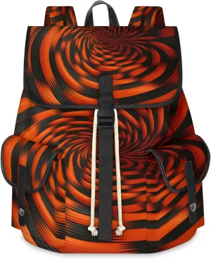 Canvas Laptop Backpack, Rotary Print Laptop Backpacks Rucksack for Men Women, Travel Work Rucksack High Capacity Black Orange Pattern Vintage Backpack