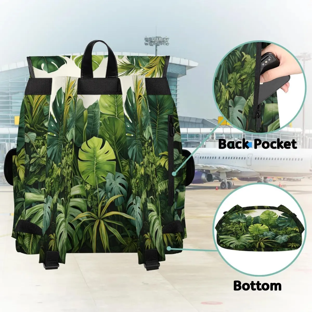 Canvas Laptop Backpack, Tropical Plants Laptop Backpacks Rucksack for Men Women, Travel Work Rucksack High Capacity Palm Leaves Vintage Backpack