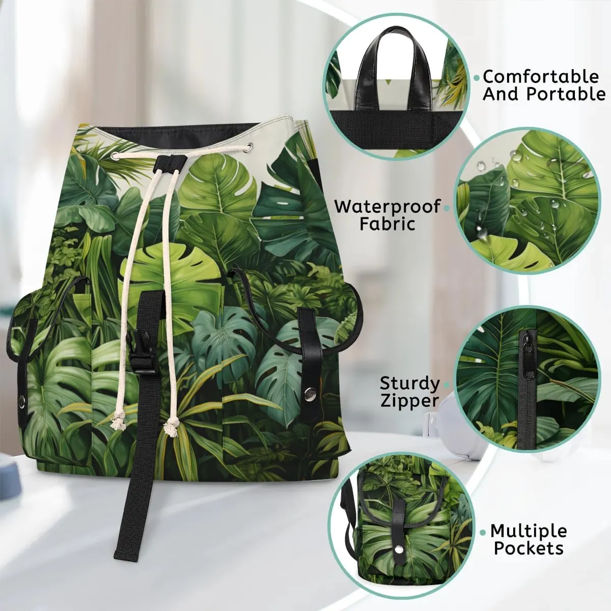 Canvas Laptop Backpack, Tropical Plants Laptop Backpacks Rucksack for Men Women, Travel Work Rucksack High Capacity Palm Leaves Vintage Backpack