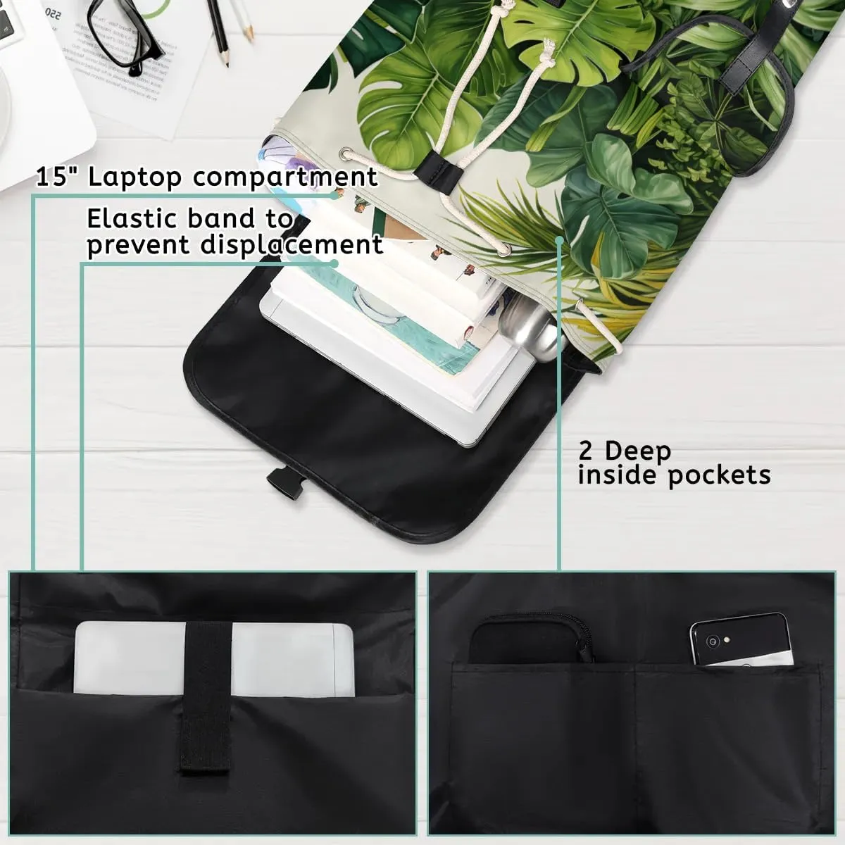 Canvas Laptop Backpack, Tropical Plants Laptop Backpacks Rucksack for Men Women, Travel Work Rucksack High Capacity Palm Leaves Vintage Backpack