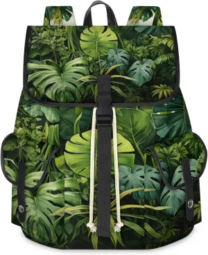 Canvas Laptop Backpack, Tropical Plants Laptop Backpacks Rucksack for Men Women, Travel Work Rucksack High Capacity Palm Leaves Vintage Backpack