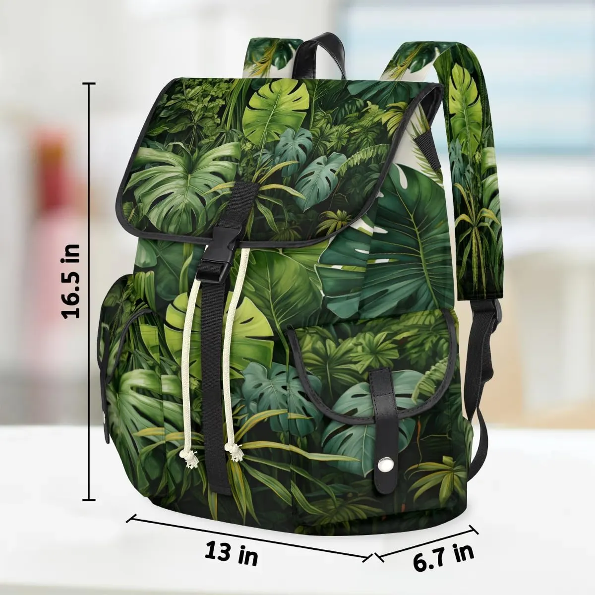 Canvas Laptop Backpack, Tropical Plants Laptop Backpacks Rucksack for Men Women, Travel Work Rucksack High Capacity Palm Leaves Vintage Backpack