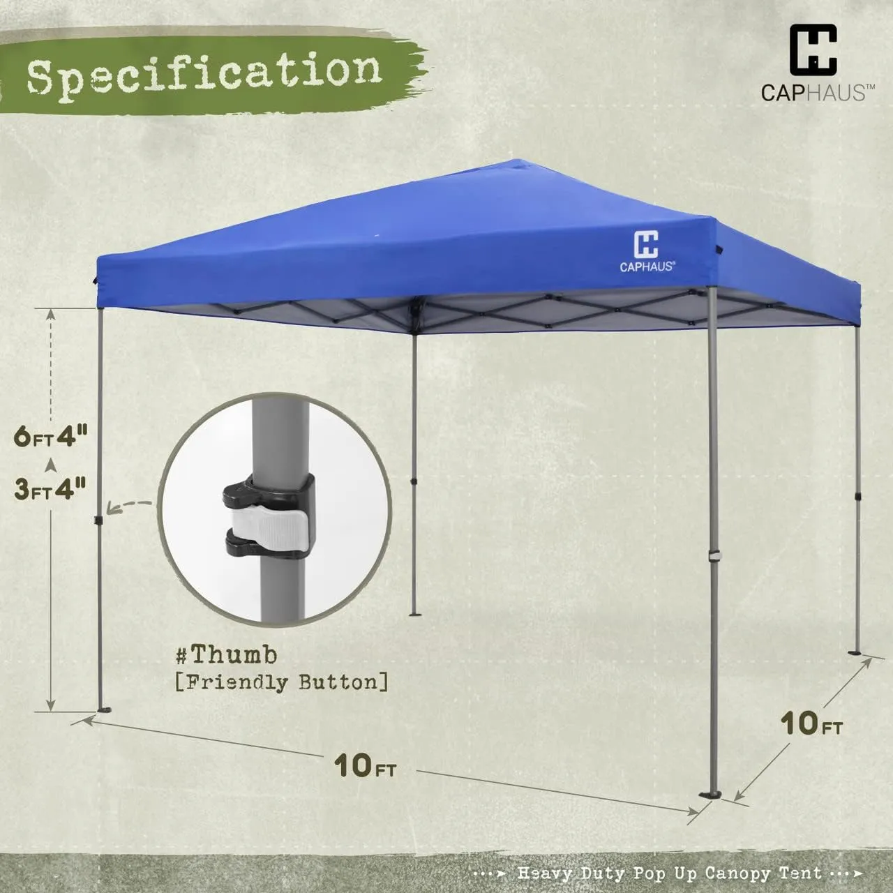 CAPHAUS Patented One-Push Pop Up Outdoor Canopy Tent, Heavy-Duty Commercial Grade w/Central Lock, Portable and Instant Folding Shelter with Wheeled Carry Bag and Weight Bag, 10ft x 10ft, Blue