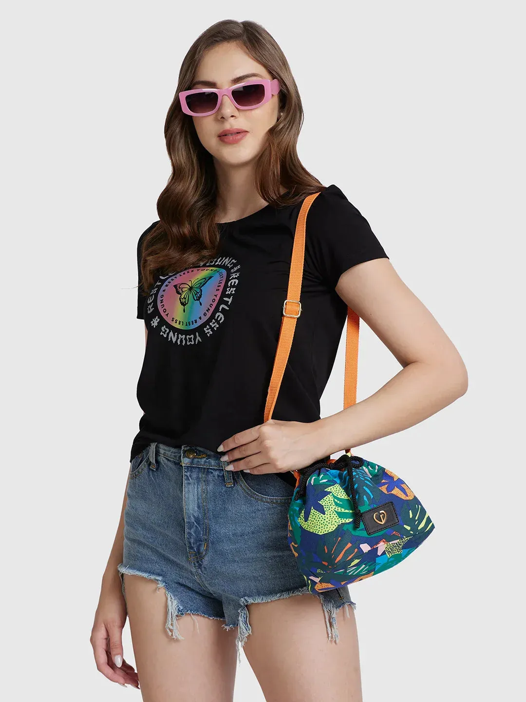 Caprese Octavia Small Indigo Drawstring Sling Bag