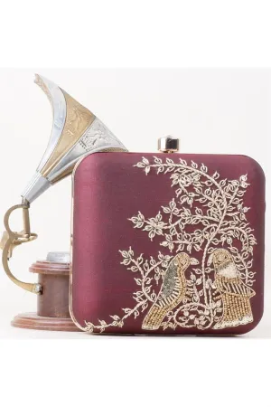 Captivating Embroidered Maroon Color Art Silk Clutch Purses