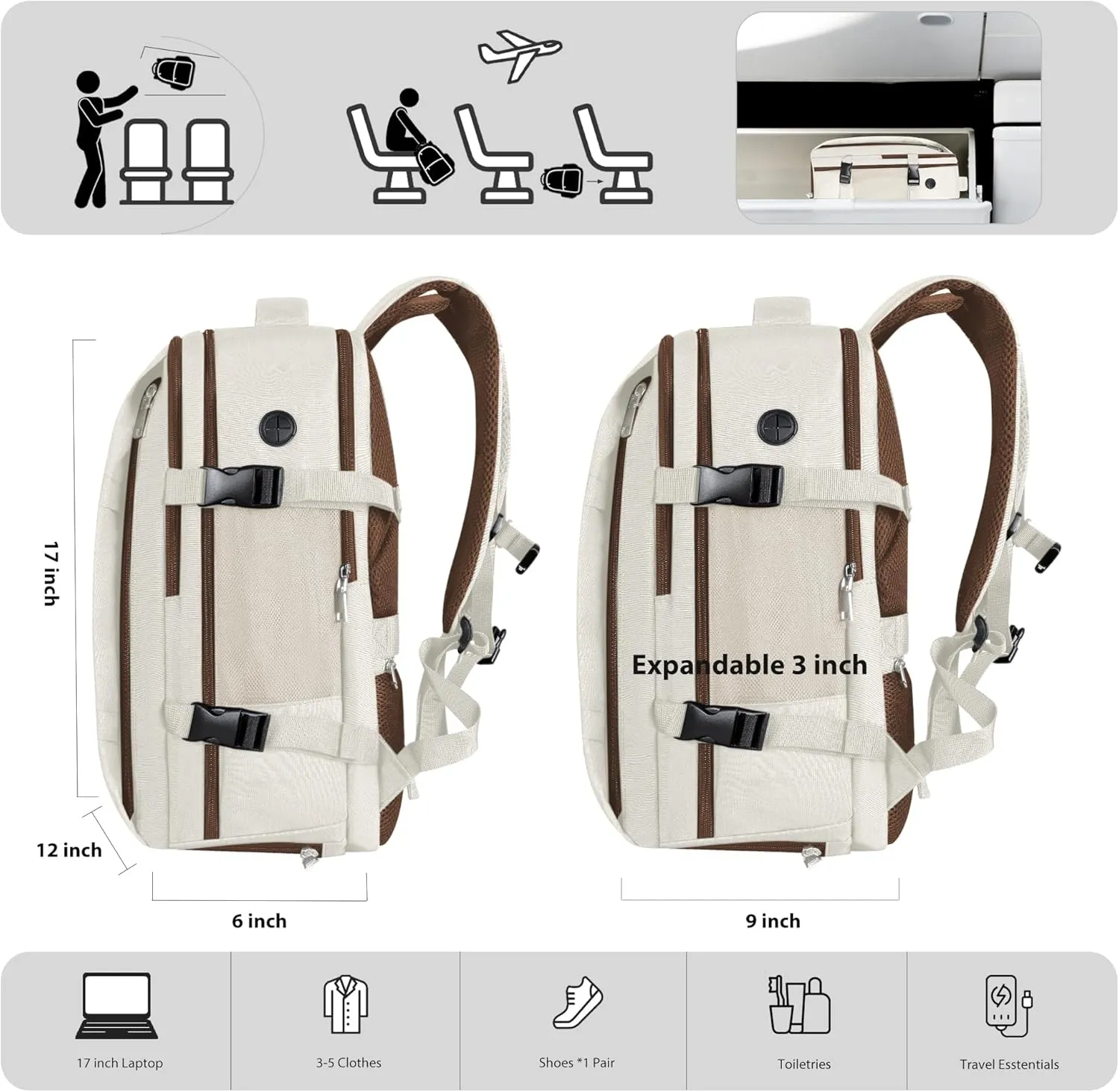 Carry On Backpack Large Travel Backpack fits 15.6in Laptop Flight Approved Carry On Bag for Men Women Luggage Daypack