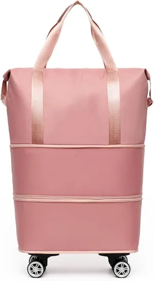 Carry on Bag with Wheels, Foldie Travel Bag Expandable, Weekender Bags for Women, Garment Bags for Travel, Duffel Bag for Workout, Business & Overnight Trips(Pink)