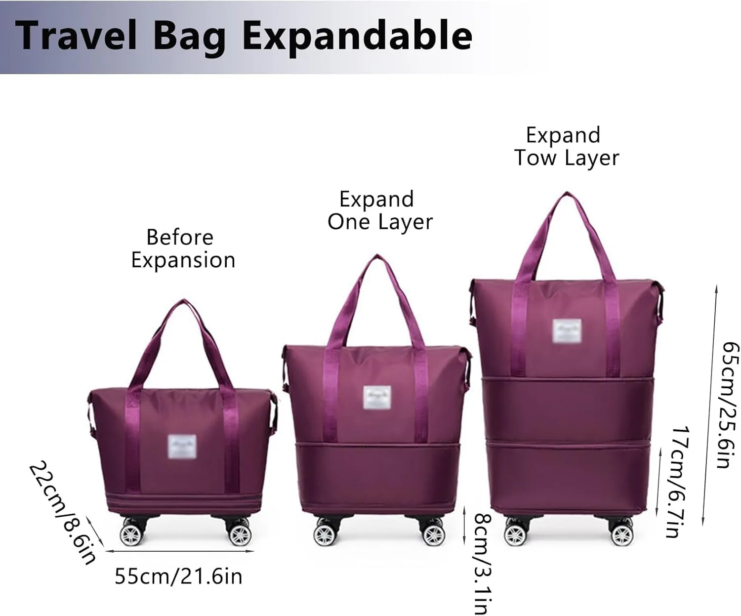 Carry on Bag with Wheels, Foldie Travel Bag Expandable, Weekender Bags for Women, Garment Bags for Travel, Duffel Bag for Workout, Business & Overnight Trips(Pink)