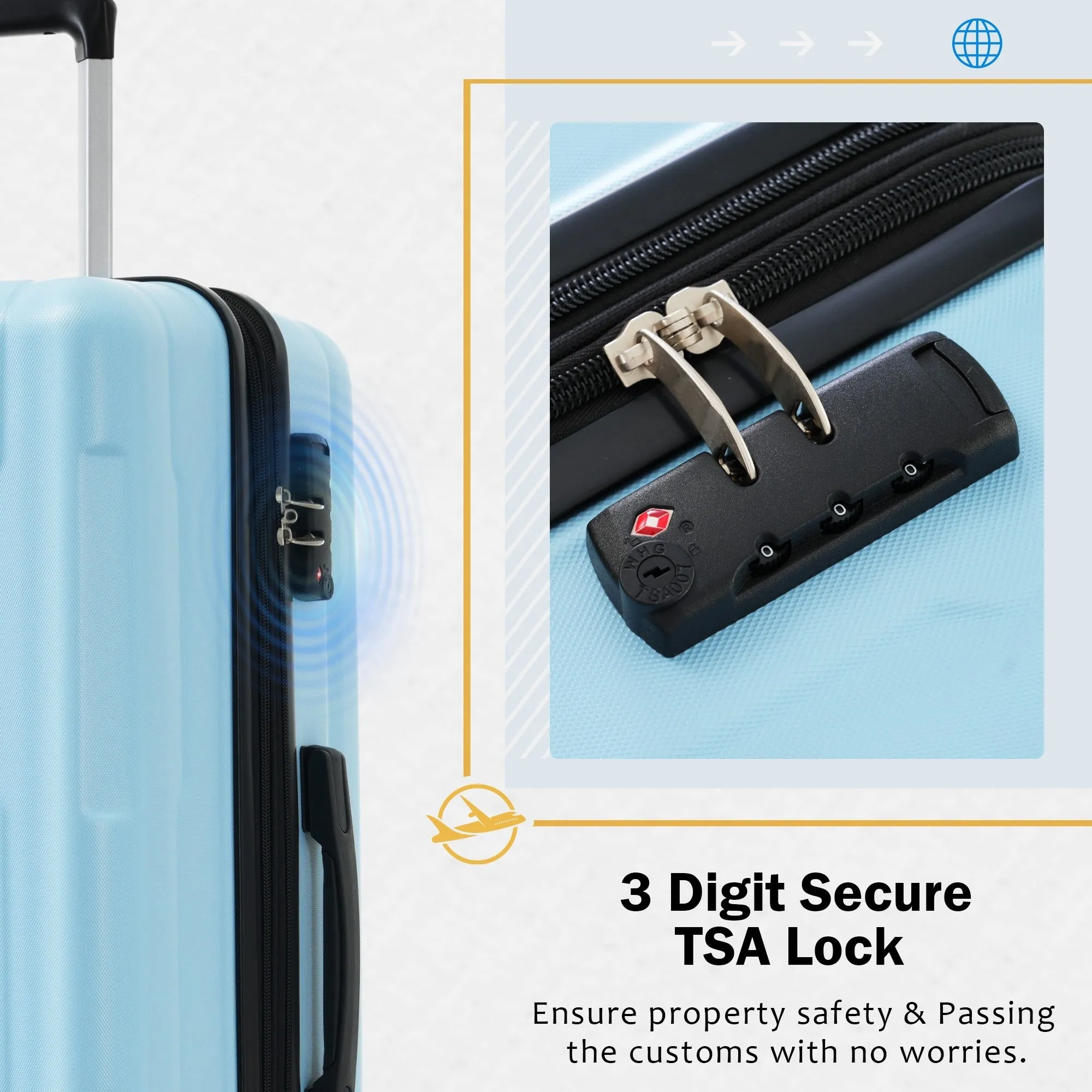 Carry On Lightweight Luggage, Suitcases with Spinner Wheels, 2 Piece Set (20/24), ABS PC Hardshell Luggage with TSA Lock & Bags