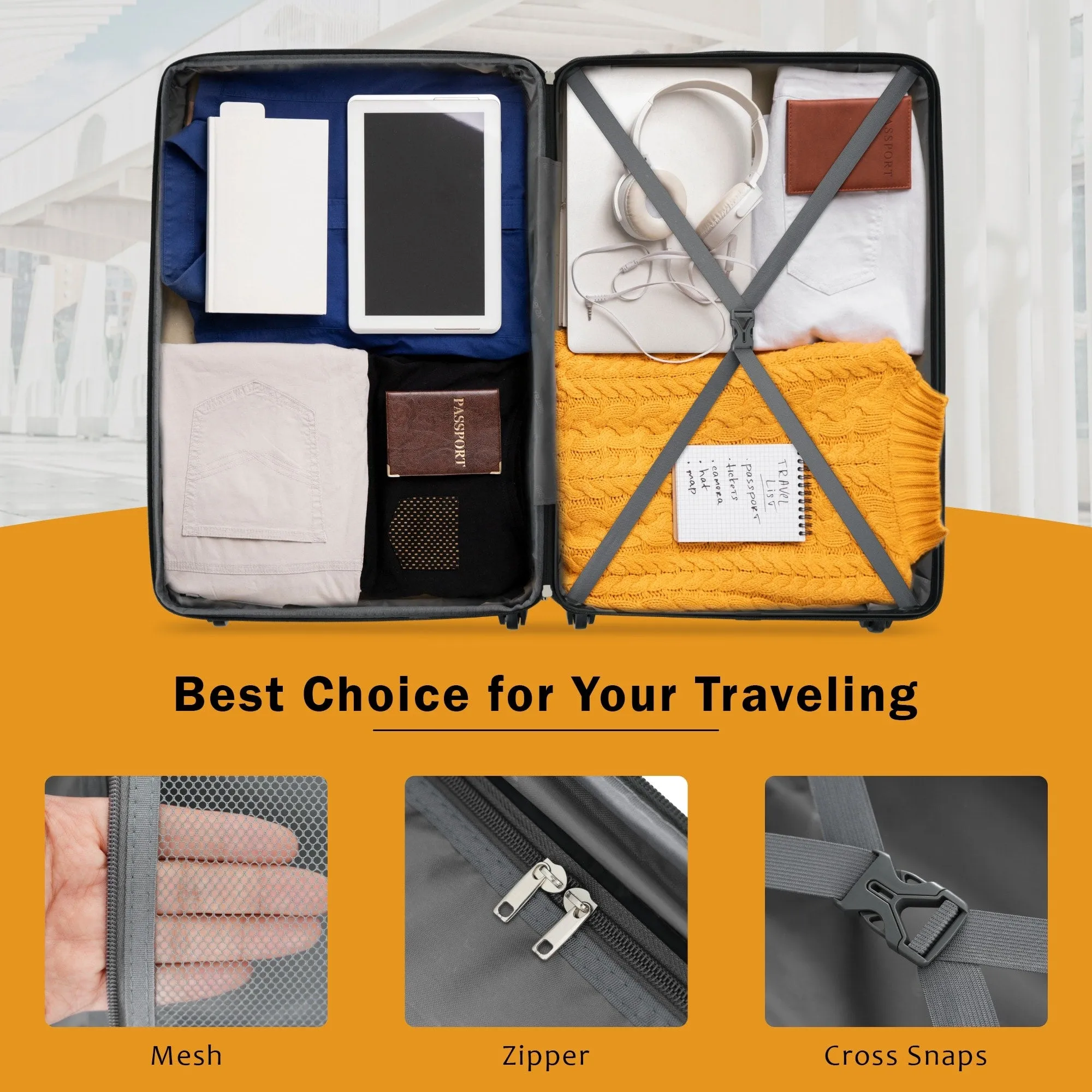 Carry On Lightweight Luggage, Suitcases with Spinner Wheels, 2 Piece Set (20/24), ABS PC Hardshell Luggage with TSA Lock & Bags