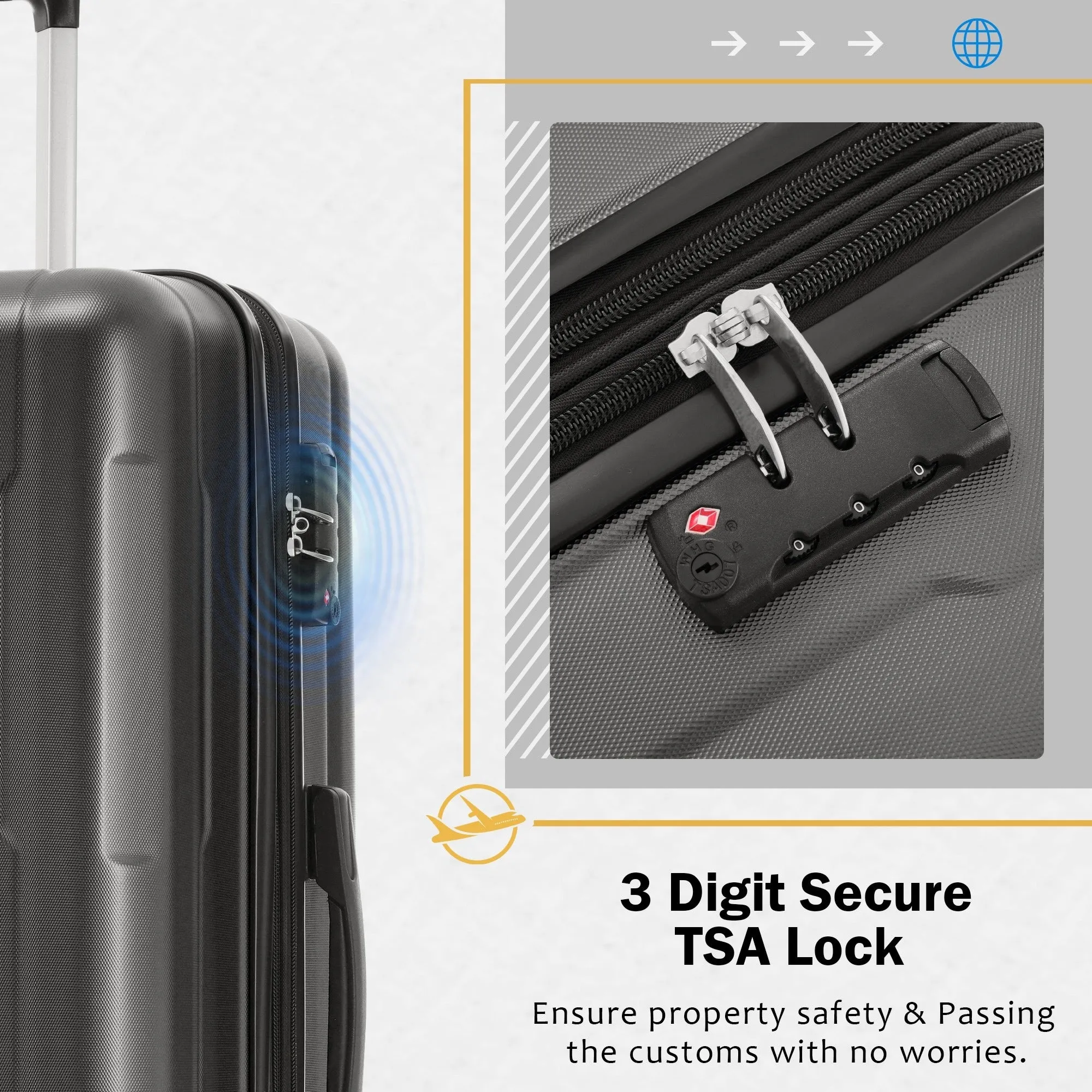 Carry On Lightweight Luggage, Suitcases with Spinner Wheels, 2 Piece Set (20/24), ABS PC Hardshell Luggage with TSA Lock & Bags