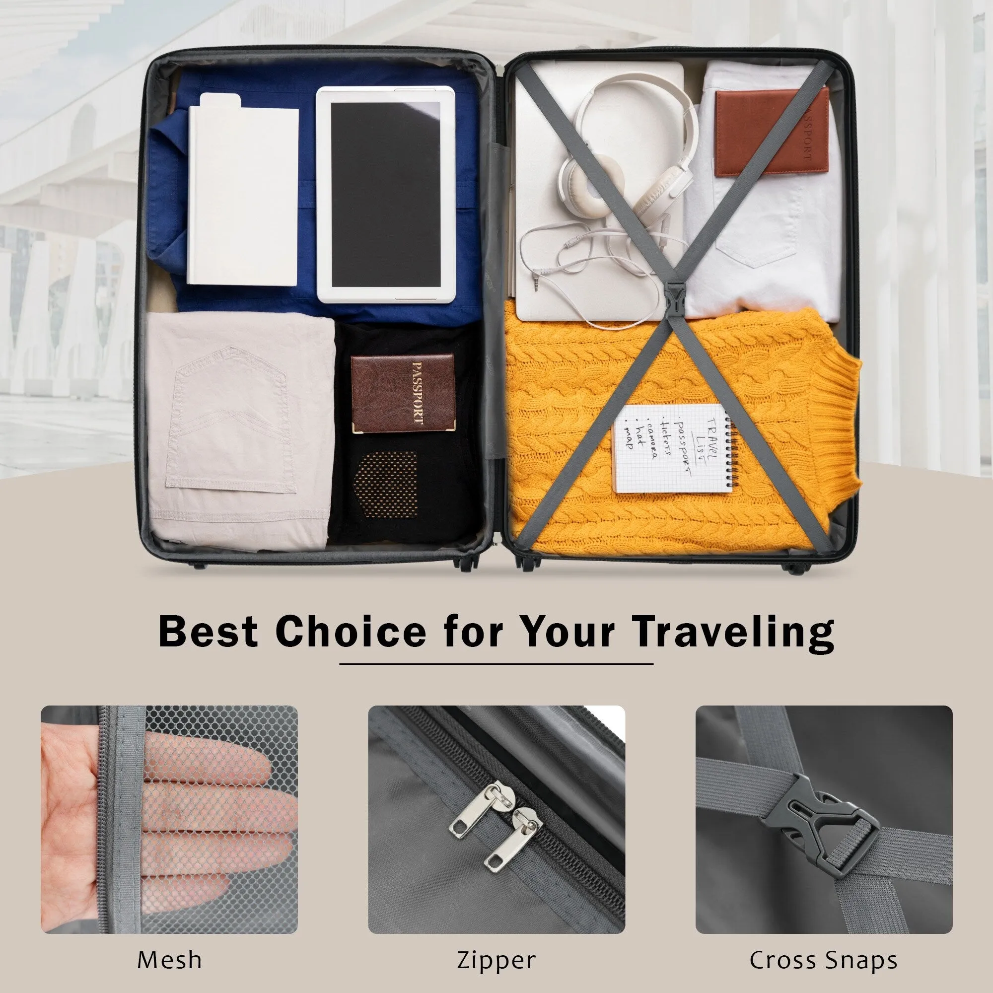 Carry On Lightweight Luggage, Suitcases with Spinner Wheels, 2 Piece Set (20/24), ABS PC Hardshell Luggage with TSA Lock & Bags