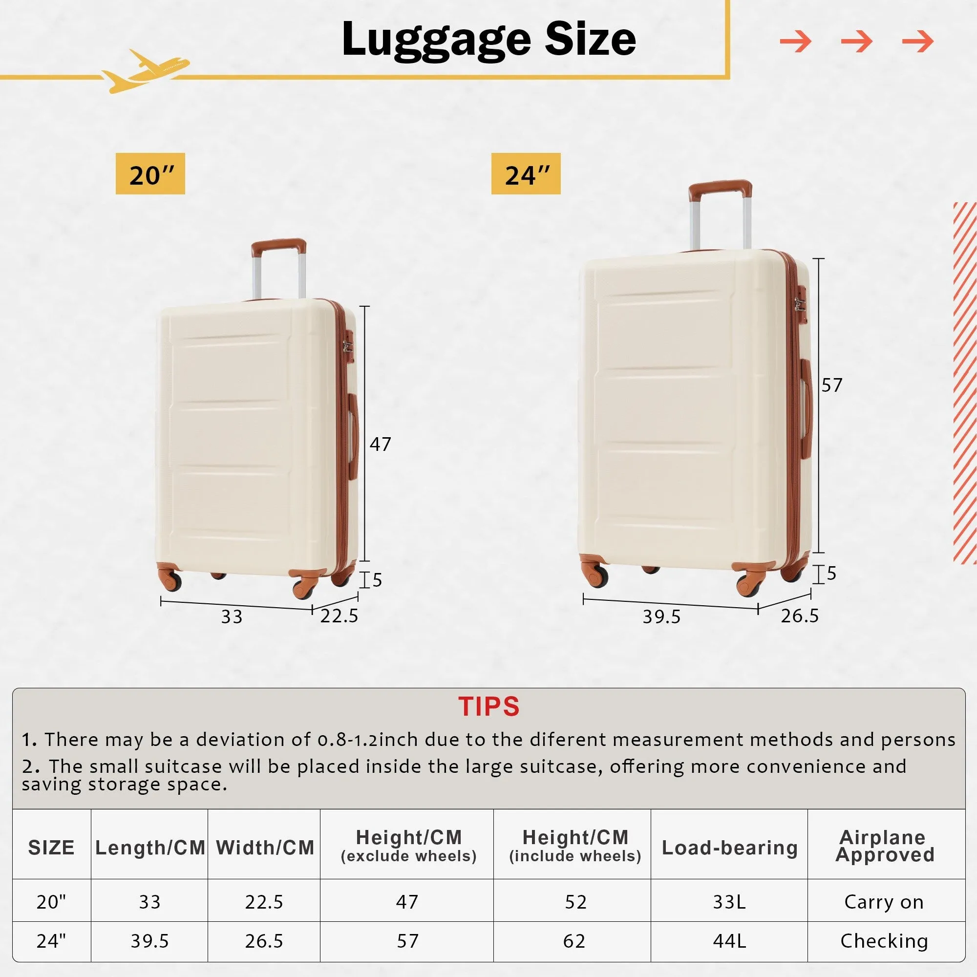 Carry On Lightweight Luggage, Suitcases with Spinner Wheels, 2 Piece Set (20/24), ABS PC Hardshell Luggage with TSA Lock & Bags