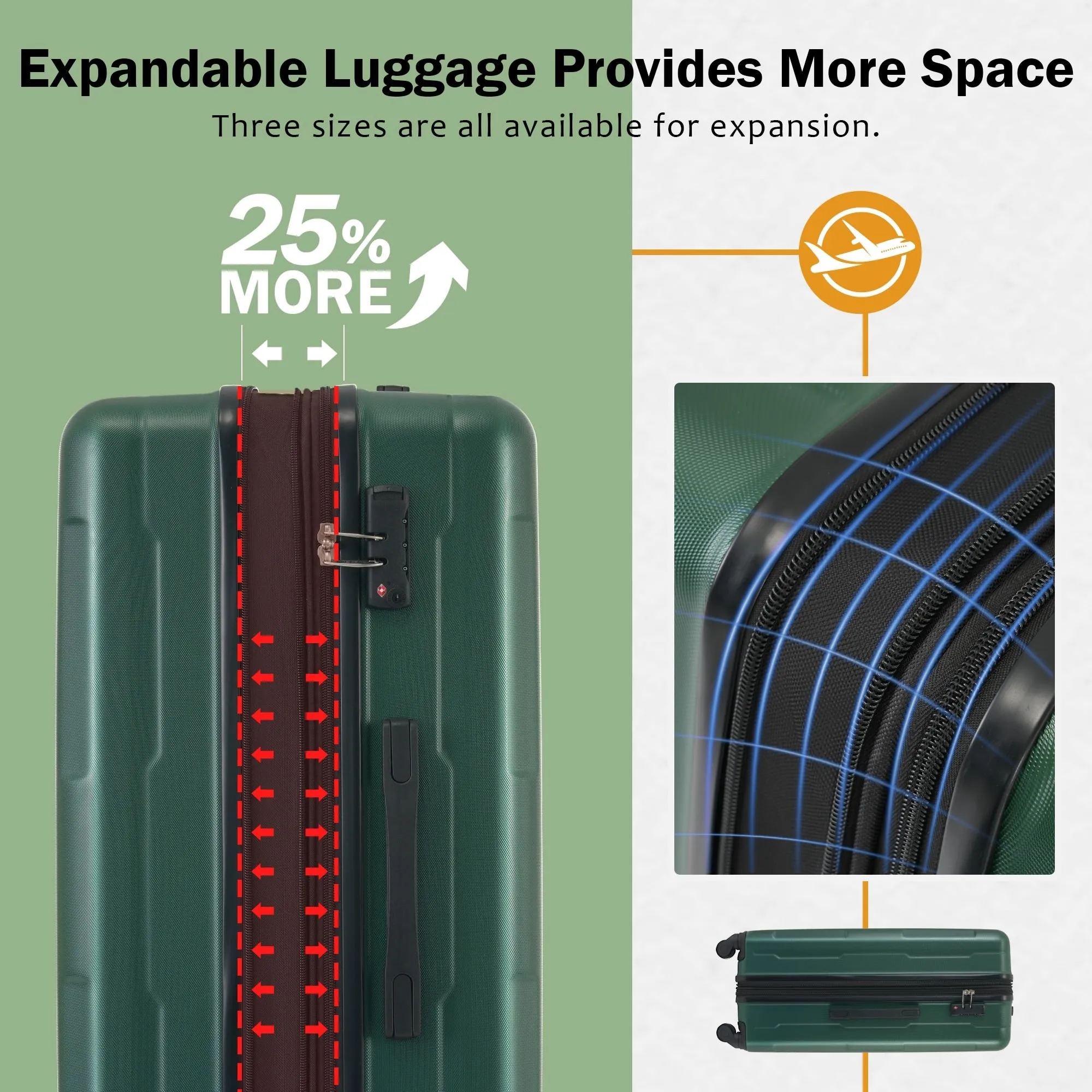 Carry On Lightweight Luggage, Suitcases with Spinner Wheels, 2 Piece Set (20/24), ABS PC Hardshell Luggage with TSA Lock & Bags