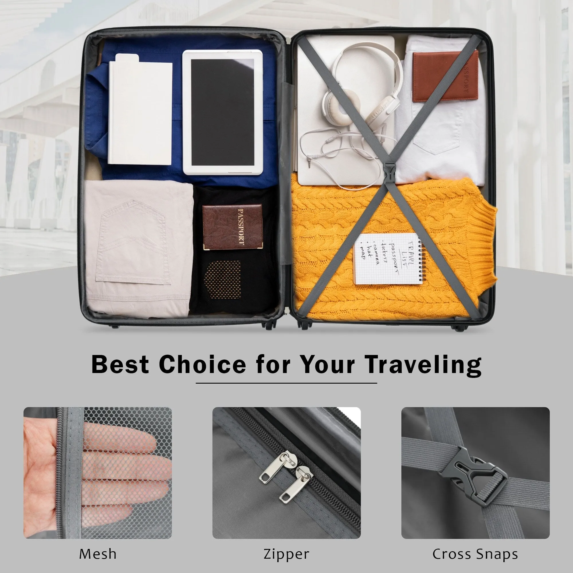 Carry On Lightweight Luggage, Suitcases with Spinner Wheels, 2 Piece Set (20/24), ABS PC Hardshell Luggage with TSA Lock & Bags