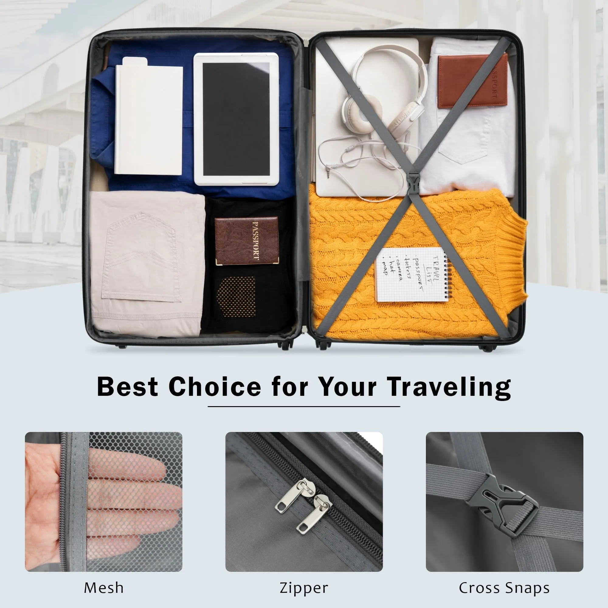 Carry On Lightweight Luggage, Suitcases with Spinner Wheels, 2 Piece Set (20/24), ABS PC Hardshell Luggage with TSA Lock & Bags