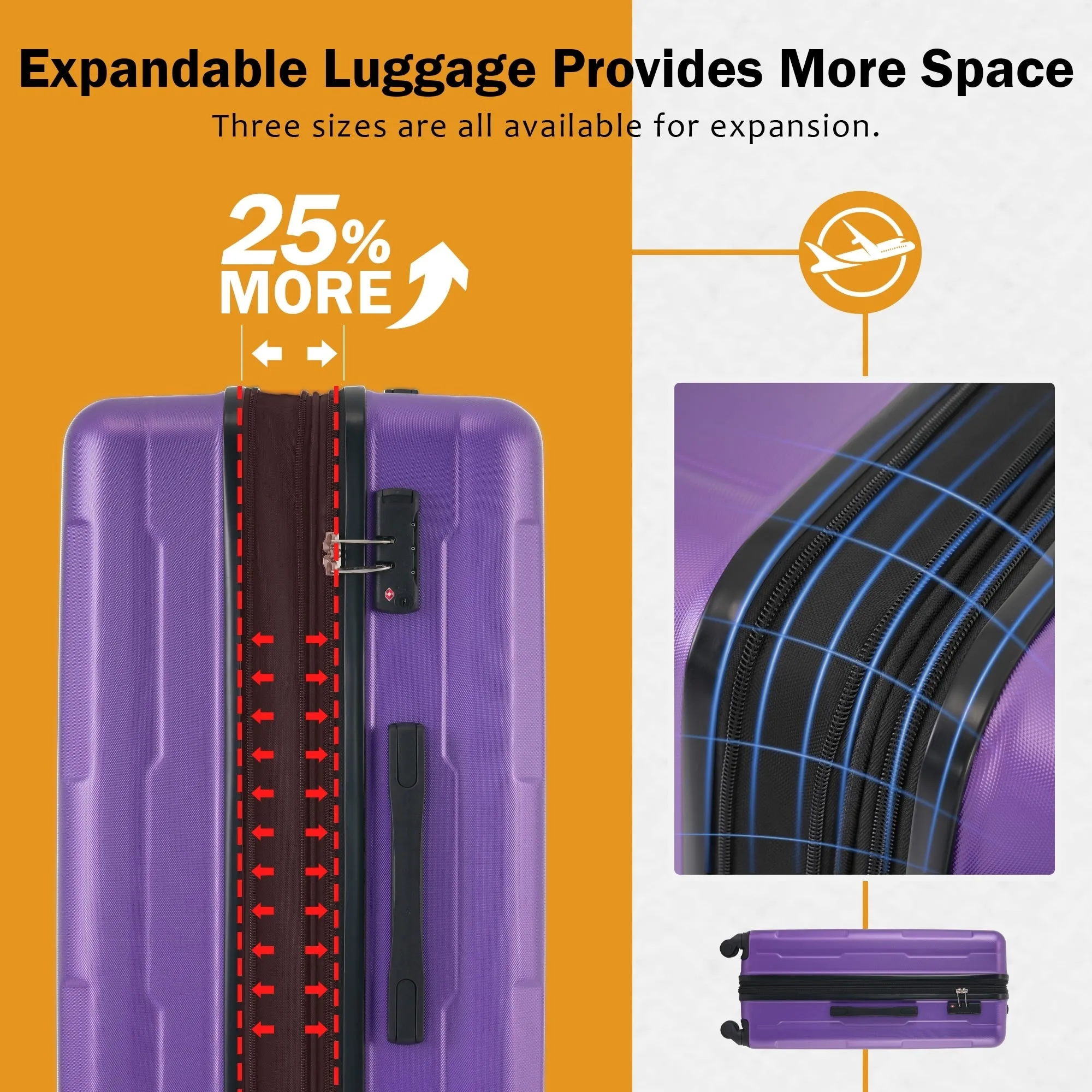Carry On Lightweight Luggage, Suitcases with Spinner Wheels, 2 Piece Set (20/24), ABS PC Hardshell Luggage with TSA Lock & Bags