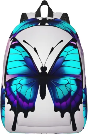 Casual Canvas Backpack, Laptop Rucksack,Shoulder Travel Camping Hiking Backpacks for Men Women-Blue Purple Butterfly