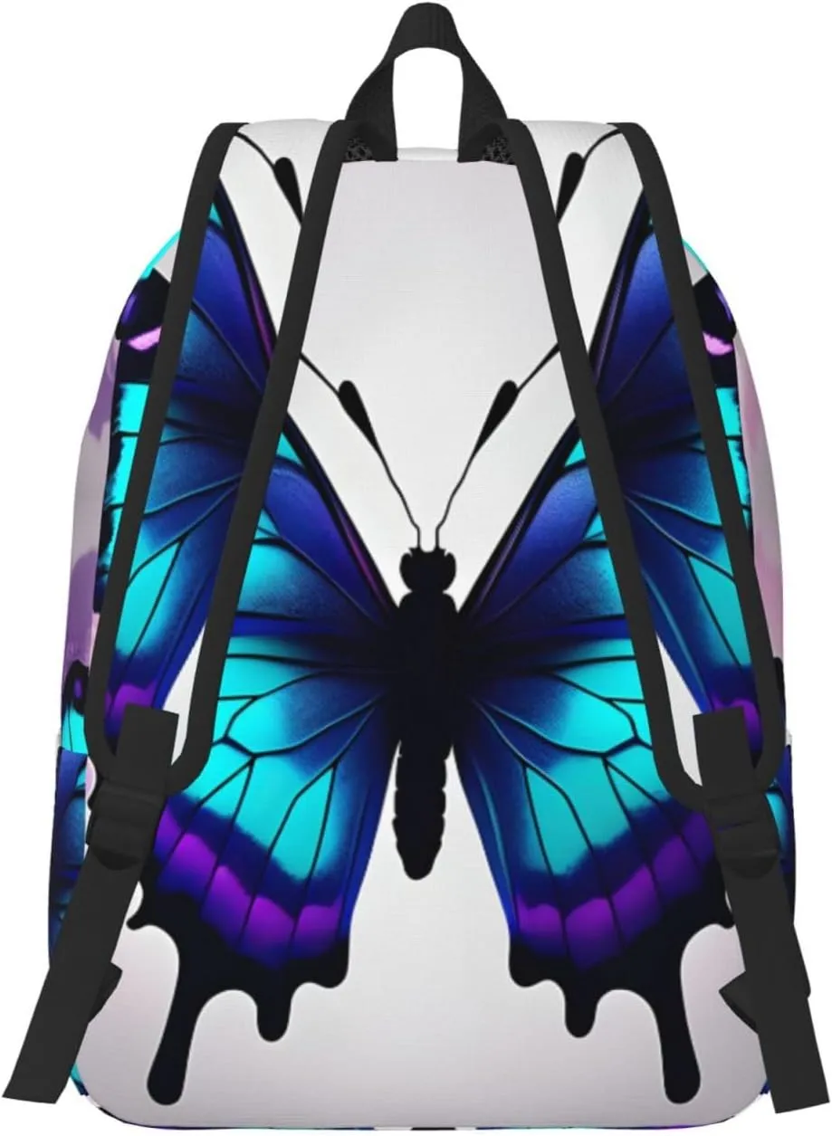 Casual Canvas Backpack, Laptop Rucksack,Shoulder Travel Camping Hiking Backpacks for Men Women-Blue Purple Butterfly