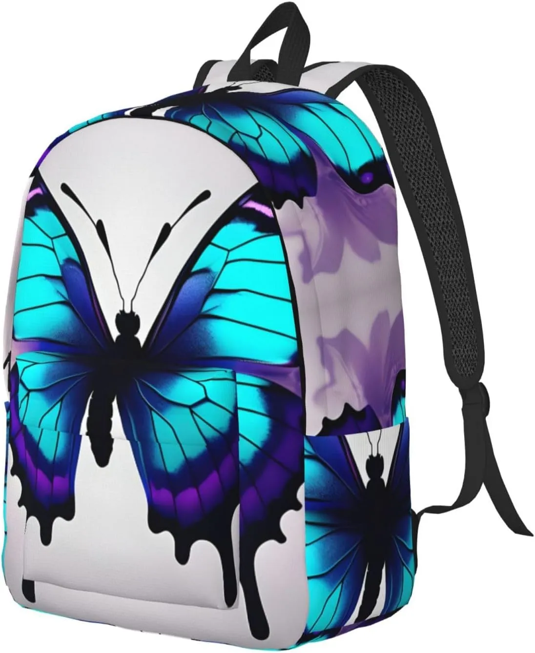 Casual Canvas Backpack, Laptop Rucksack,Shoulder Travel Camping Hiking Backpacks for Men Women-Blue Purple Butterfly