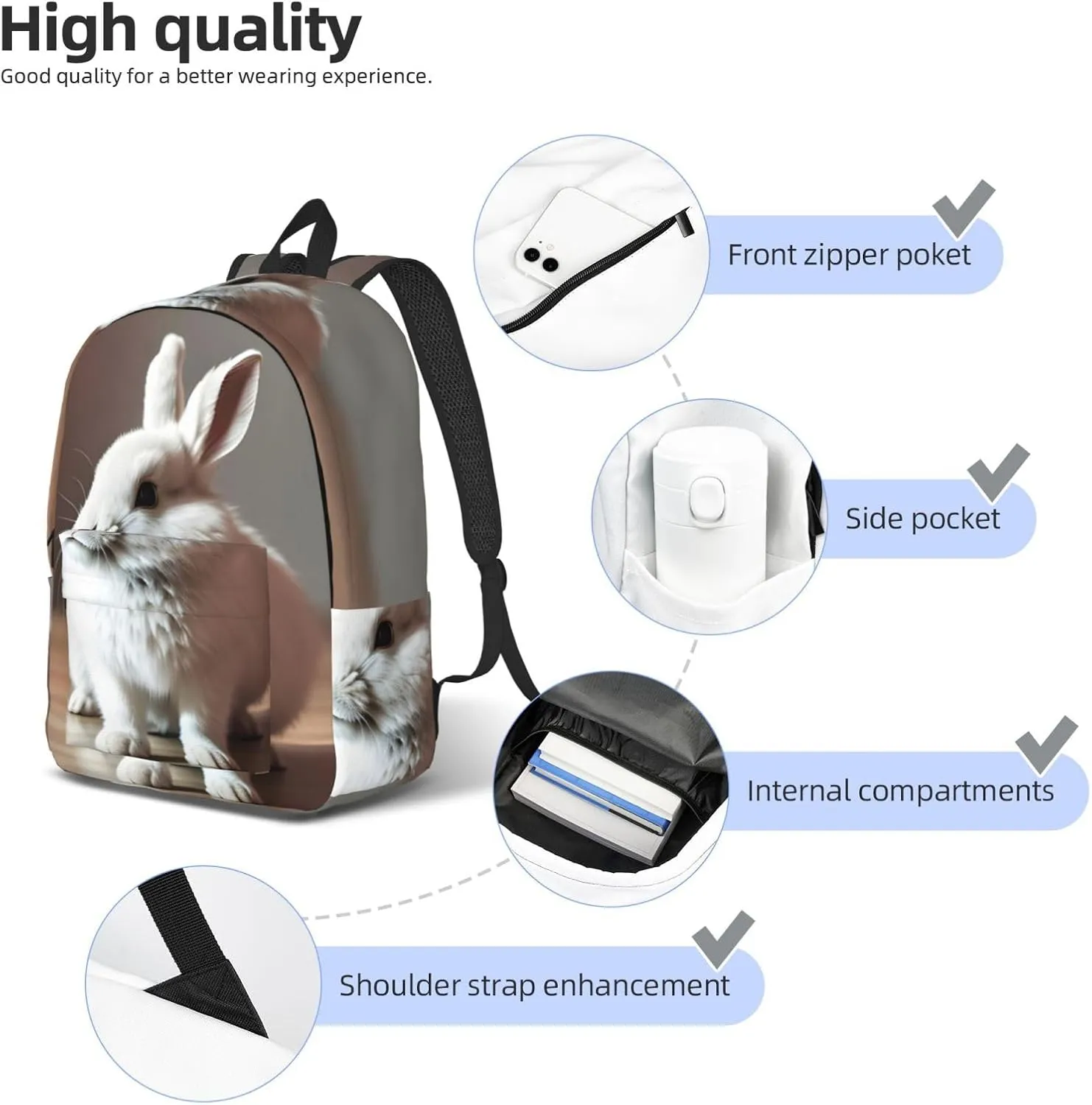Casual Canvas Backpack, Laptop Rucksack,Shoulder Travel Camping Hiking Backpacks for Men Women-cry white rabbit
