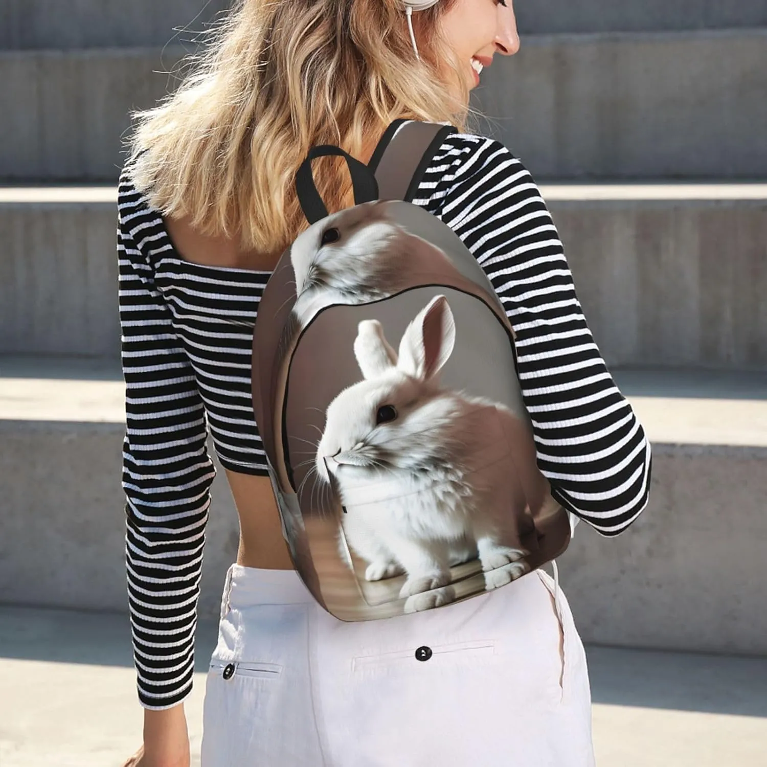 Casual Canvas Backpack, Laptop Rucksack,Shoulder Travel Camping Hiking Backpacks for Men Women-cry white rabbit