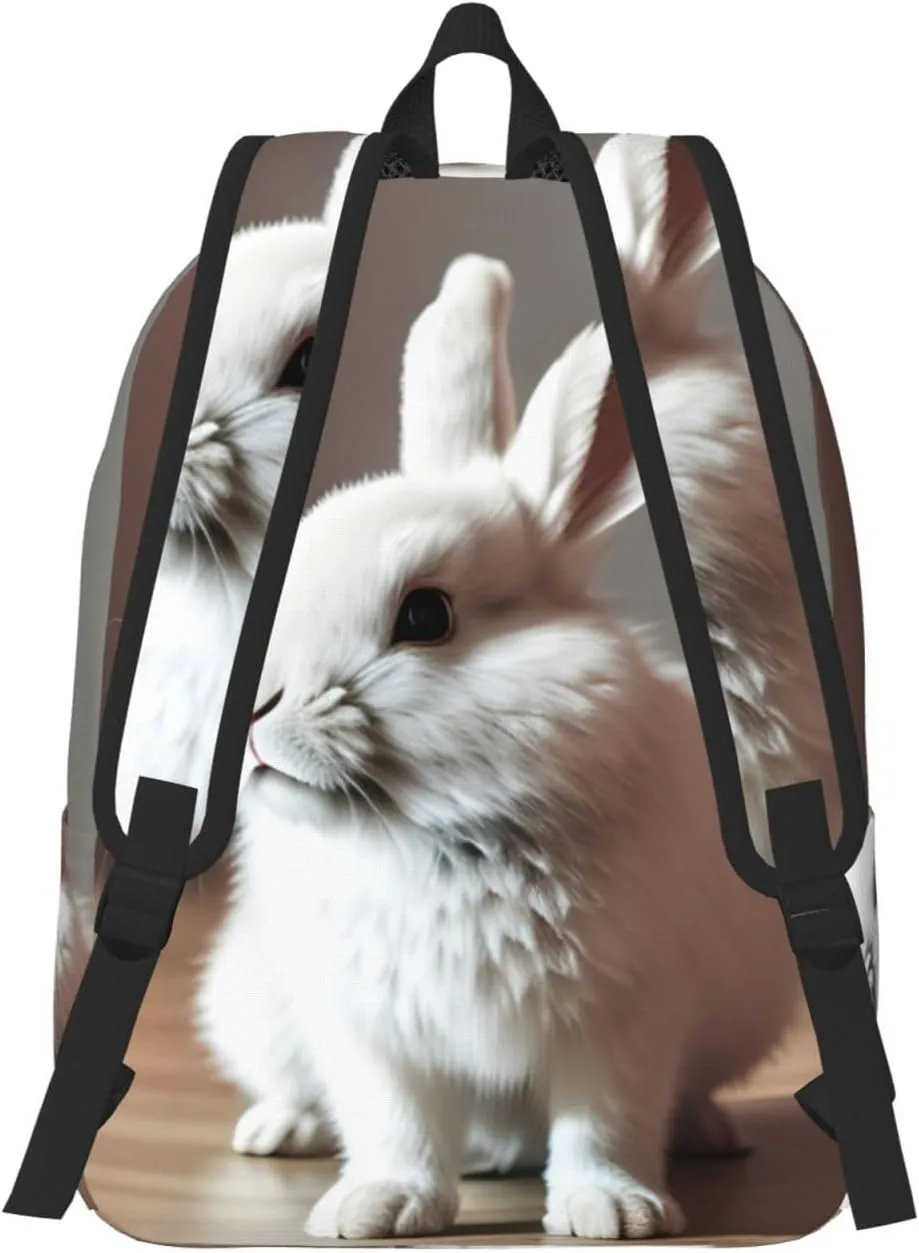 Casual Canvas Backpack, Laptop Rucksack,Shoulder Travel Camping Hiking Backpacks for Men Women-cry white rabbit
