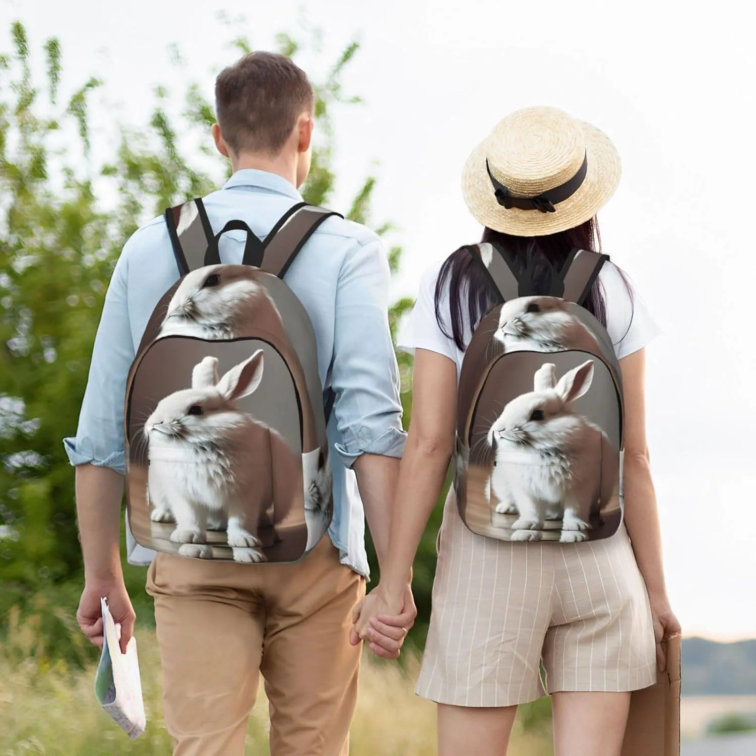 Casual Canvas Backpack, Laptop Rucksack,Shoulder Travel Camping Hiking Backpacks for Men Women-cry white rabbit