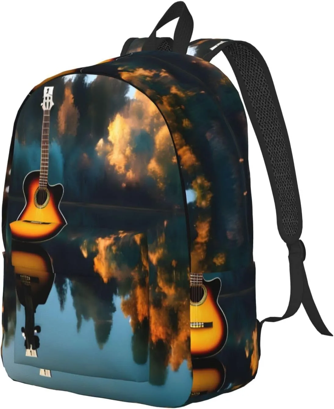 Casual Canvas Backpack, Laptop Rucksack,Shoulder Travel Camping Hiking Backpacks for Men Women-Lake Guitar Reflections
