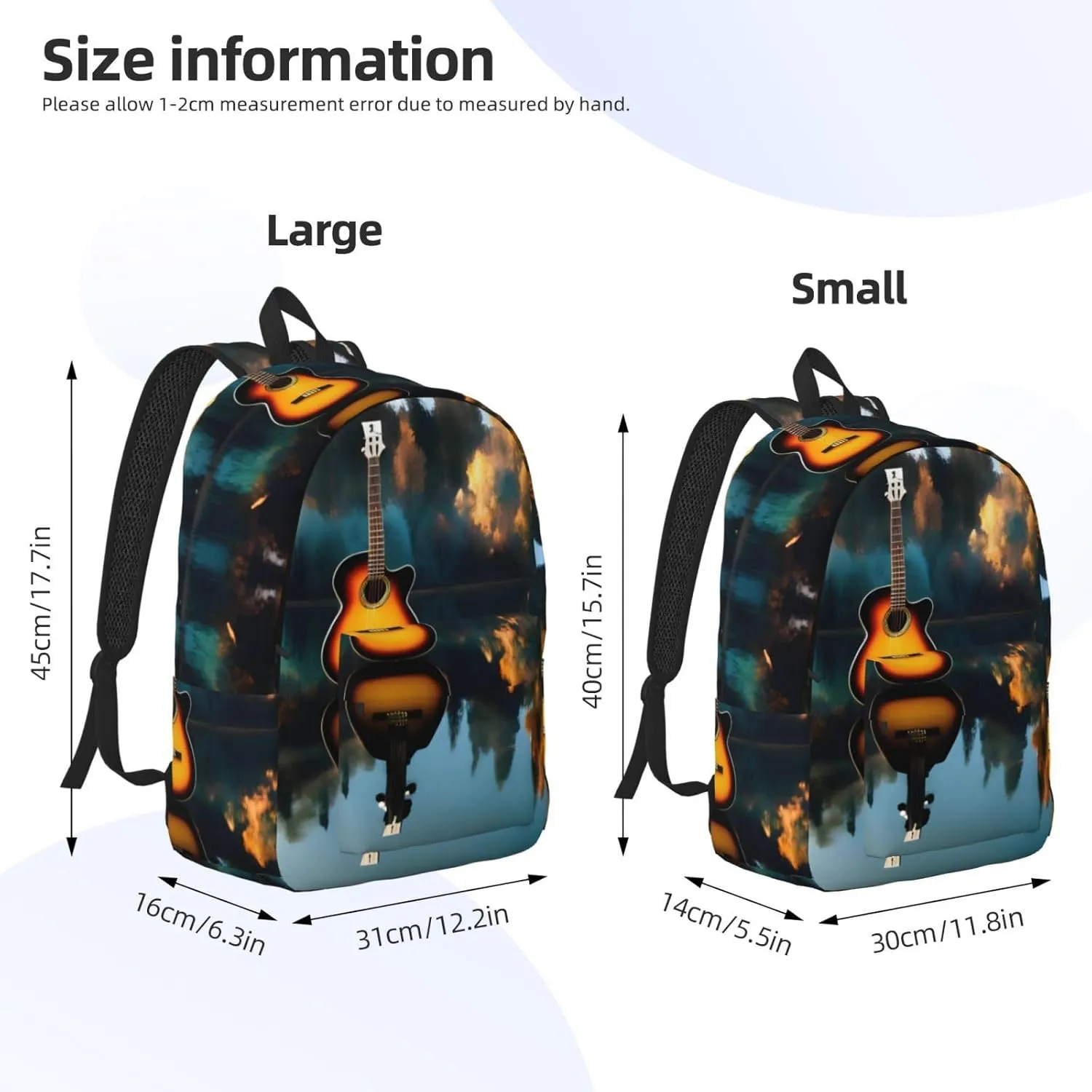 Casual Canvas Backpack, Laptop Rucksack,Shoulder Travel Camping Hiking Backpacks for Men Women-Lake Guitar Reflections