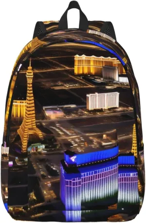 Casual Canvas Backpack, Laptop Rucksack,Shoulder Travel Camping Hiking Backpacks for Men Women-Las Vegas night