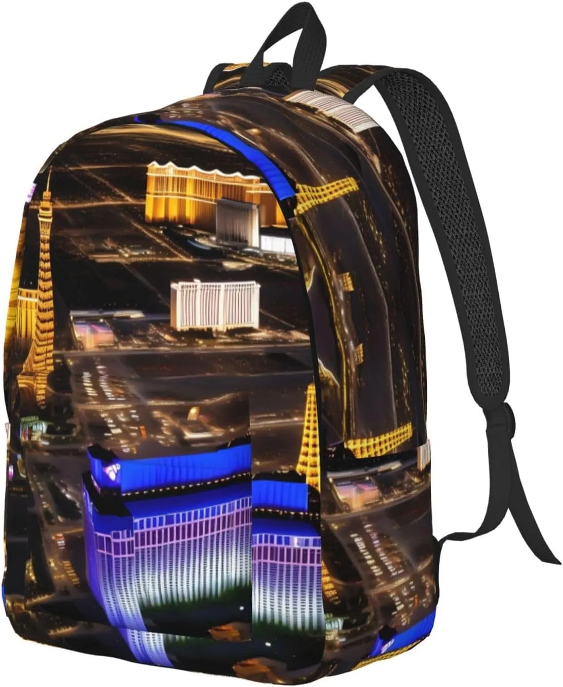 Casual Canvas Backpack, Laptop Rucksack,Shoulder Travel Camping Hiking Backpacks for Men Women-Las Vegas night