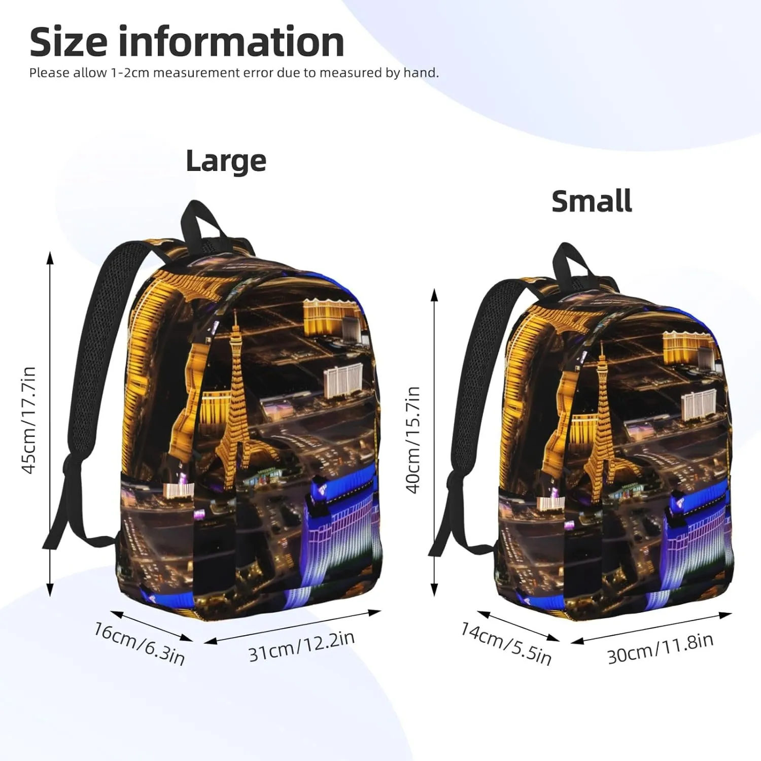 Casual Canvas Backpack, Laptop Rucksack,Shoulder Travel Camping Hiking Backpacks for Men Women-Las Vegas night