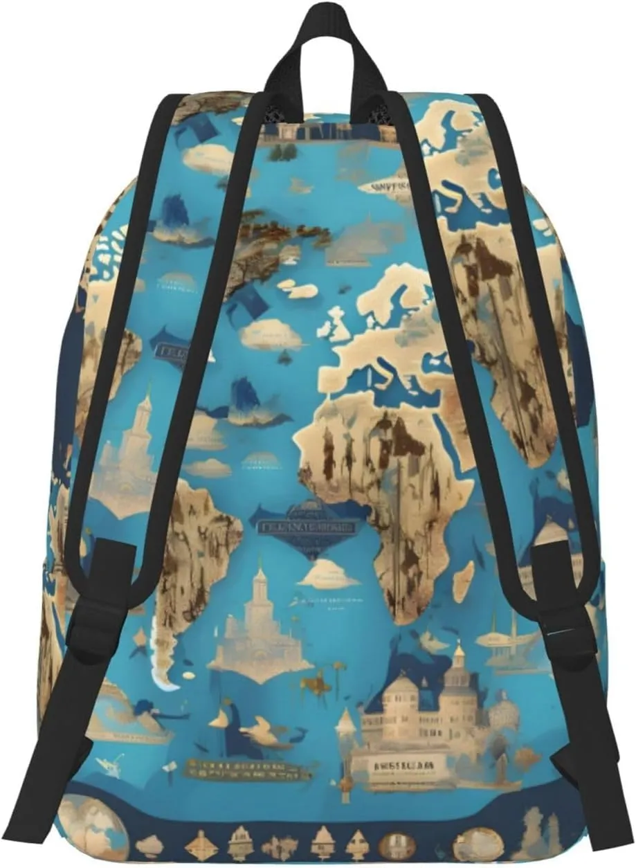 Casual Canvas Backpack, Laptop Rucksack,Shoulder Travel Camping Hiking Backpacks for Men Women-World Geography Map