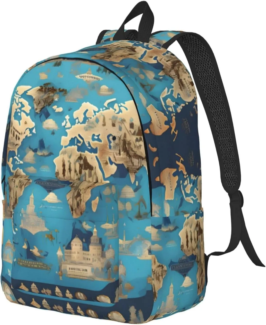 Casual Canvas Backpack, Laptop Rucksack,Shoulder Travel Camping Hiking Backpacks for Men Women-World Geography Map