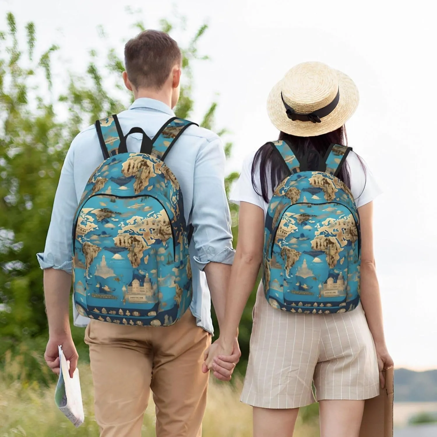 Casual Canvas Backpack, Laptop Rucksack,Shoulder Travel Camping Hiking Backpacks for Men Women-World Geography Map