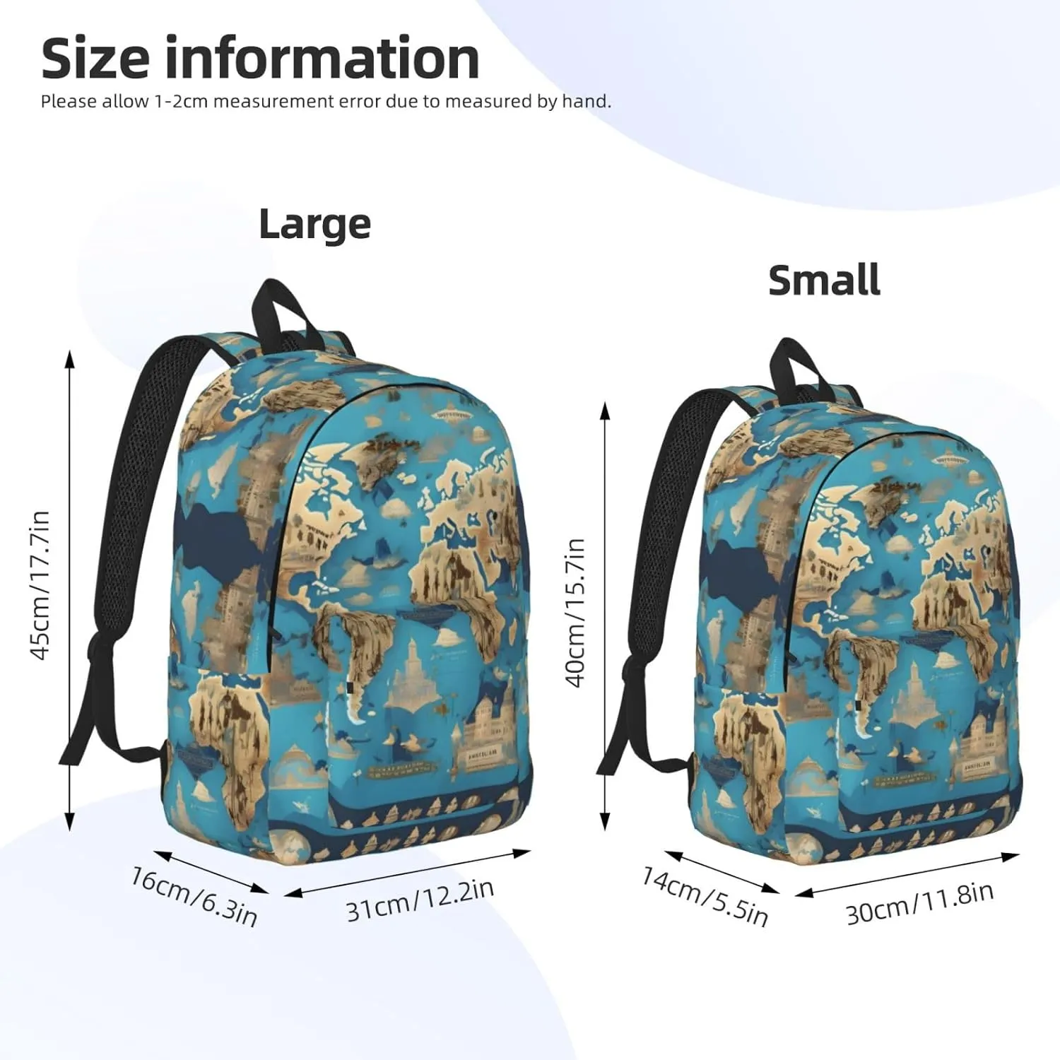 Casual Canvas Backpack, Laptop Rucksack,Shoulder Travel Camping Hiking Backpacks for Men Women-World Geography Map