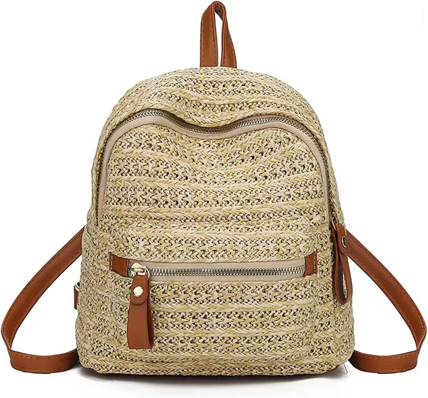 Casual Straw Women Backpacks Wicker Woven Travel Bag Beach Rattan Purses Mini Straw Backpack Female Sac 17X18X11CM-1